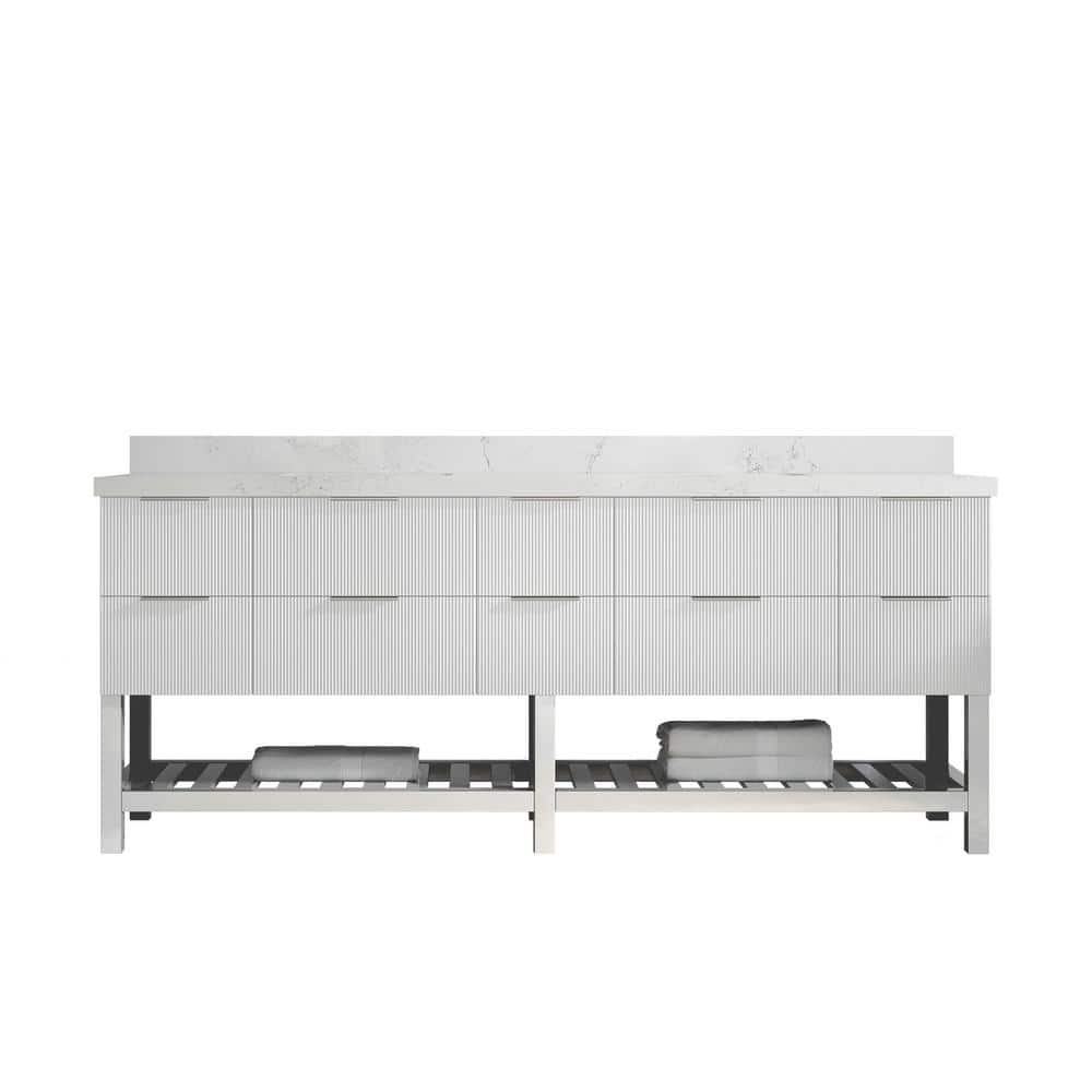 Catalina 84 in. Double Sink Freestanding Fine Grain Bath Vanity with Empira White Qt. Top Unassembled price history on PriceWatchPro
