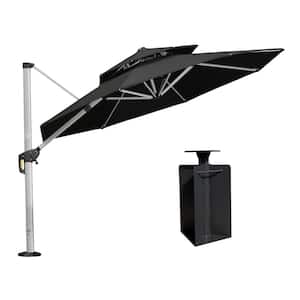 10 ft. Octagon High-Quality Aluminum Cantilever Polyester Outdoor Patio Umbrella with Base in Ground, Black