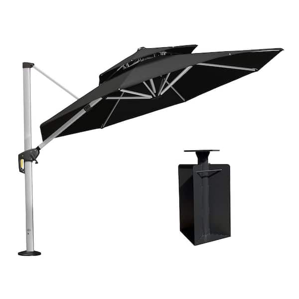 PURPLE LEAF 10 ft. Octagon High-Quality Aluminum Cantilever Polyester Outdoor Patio Umbrella with Base in Ground, Black