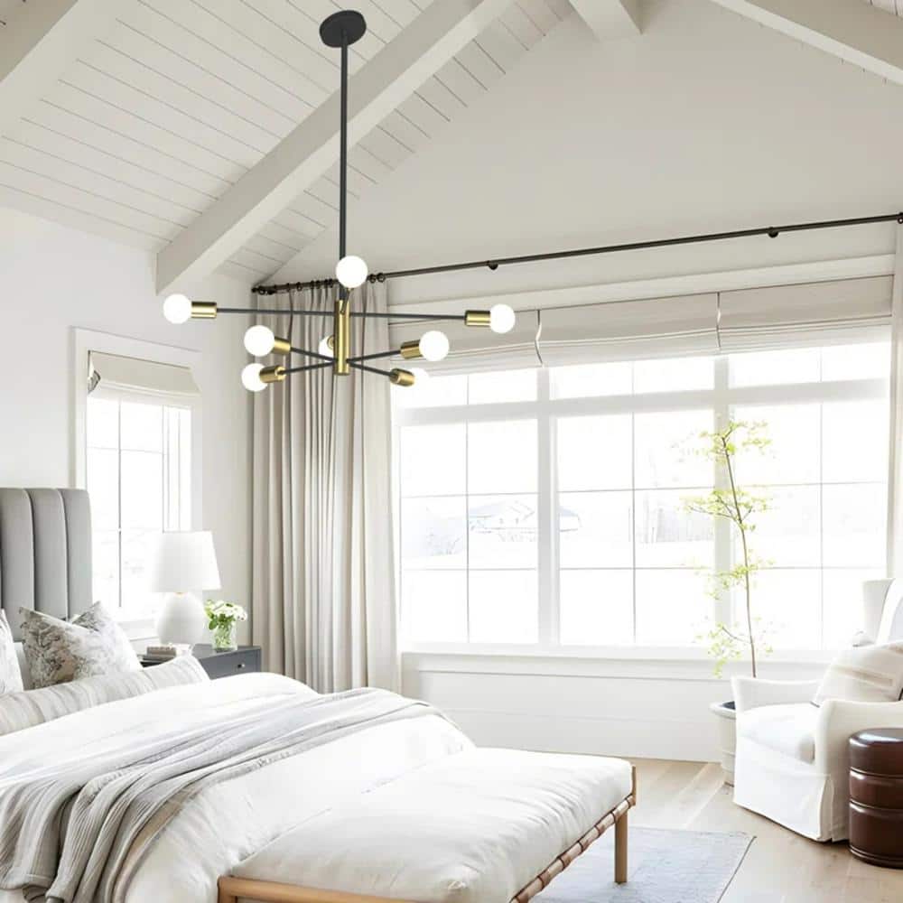 Gold and Black Metal 8-Light Sputnik Chandelier