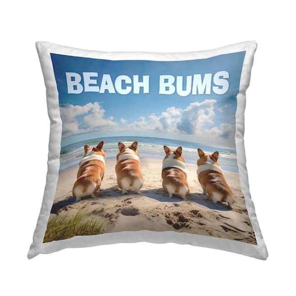 Stupell Industries Beach Bums Corgis Blue Print Polyester 18 in. x 18 in. Throw Pillow