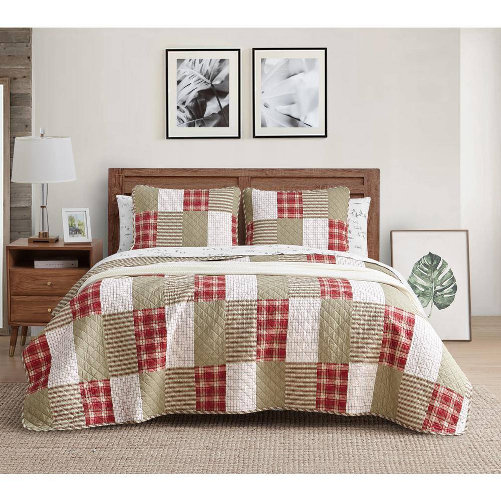 Eddie Bauer Camano Island 2Piece Red Plaid Cotton Twin Quilt Set