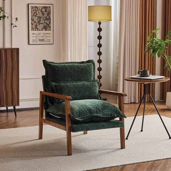 Karl home Green Chenille Arm Chair with Cushion