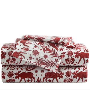 Arcadia 4-Piece Red Cotton Flannel Full Sheet Set