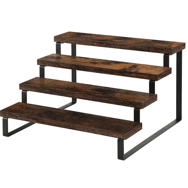 4 Tier Rustic Brown Countertop Organizer Wooden Display Riser Stand Shelf for Perfume Spice Candles Decor