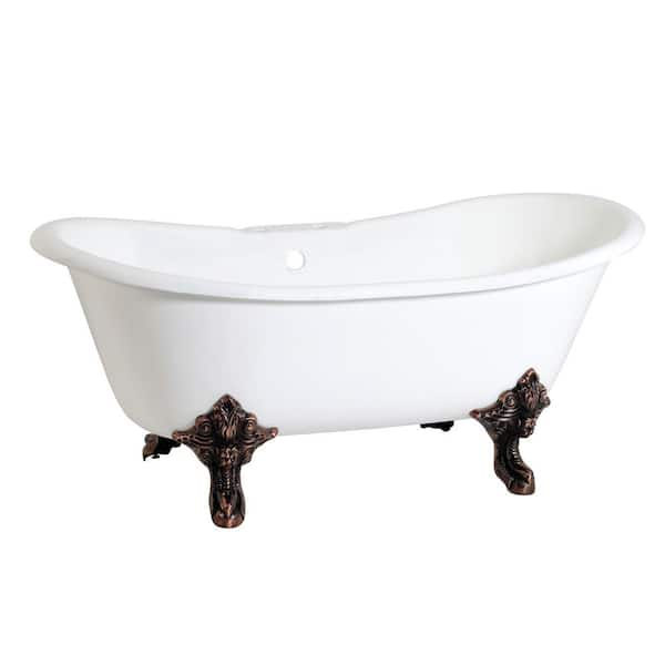 Aqua Eden Double Slipper 67 in. Cast Iron Clawfoot Bathtub in White or Oil Rubbed Bronze