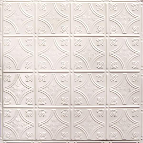 AMERICAN TIN CEILINGS Pattern #3 in Creamy White Satin 2 ft. x 2 ft. Nail Up Tin Ceiling Tile (20 sq. ft./Case)