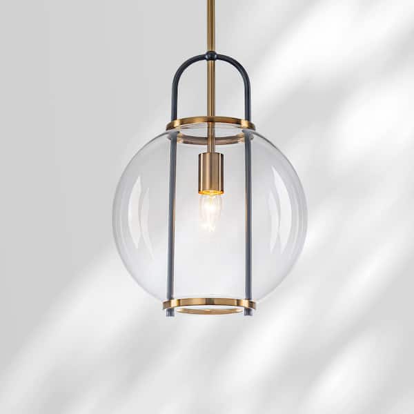 Dvorakova 11.81 in. 1-Light Black Globe Pendant Light with Hand-Blown Clear Glass Shade