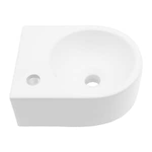 13 in. Wall Mount Hung Oval Vessel Sink Ceramic White Bathroom Sink