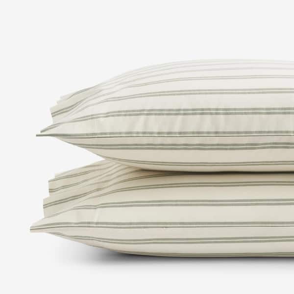 Narrow Stripe T200 Yarn Dyed Moss Green Cotton Percale Standard Pillowcases (Set of 2)