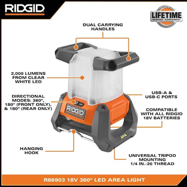 RIDGID 18V Cordless 360° Area Light (Tool Only) R86903B - The Home