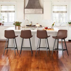 Abraham 26 in. Dark Brown Metal Counter Height Bar Stool Faux Leather Bucket Bar stool w/ Back Counter Stool (Set of 4)