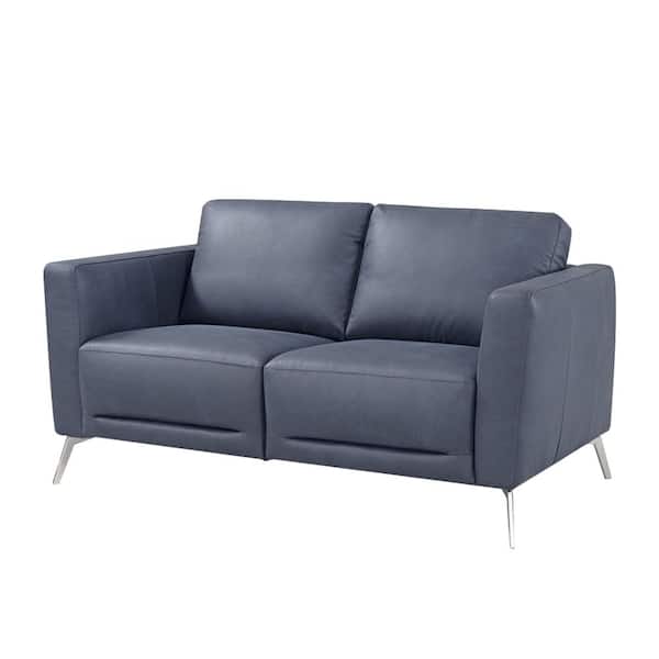Acme Furniture Astonic 38 in. Blue Solid Leather 2 Loveseats with Tight Back