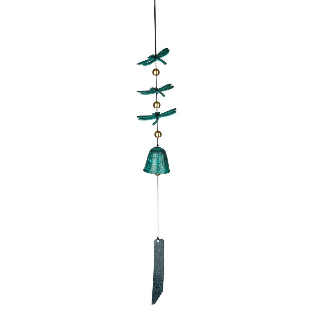Verdigris Cast Metal Dragonfly Wind Chime with Bead Accents