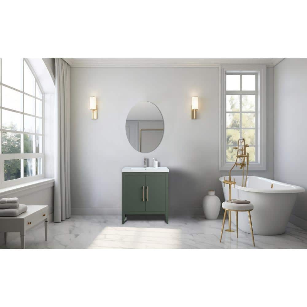 30" Vintage Green Single Sink Bathroom Vanity with Ceramic Top