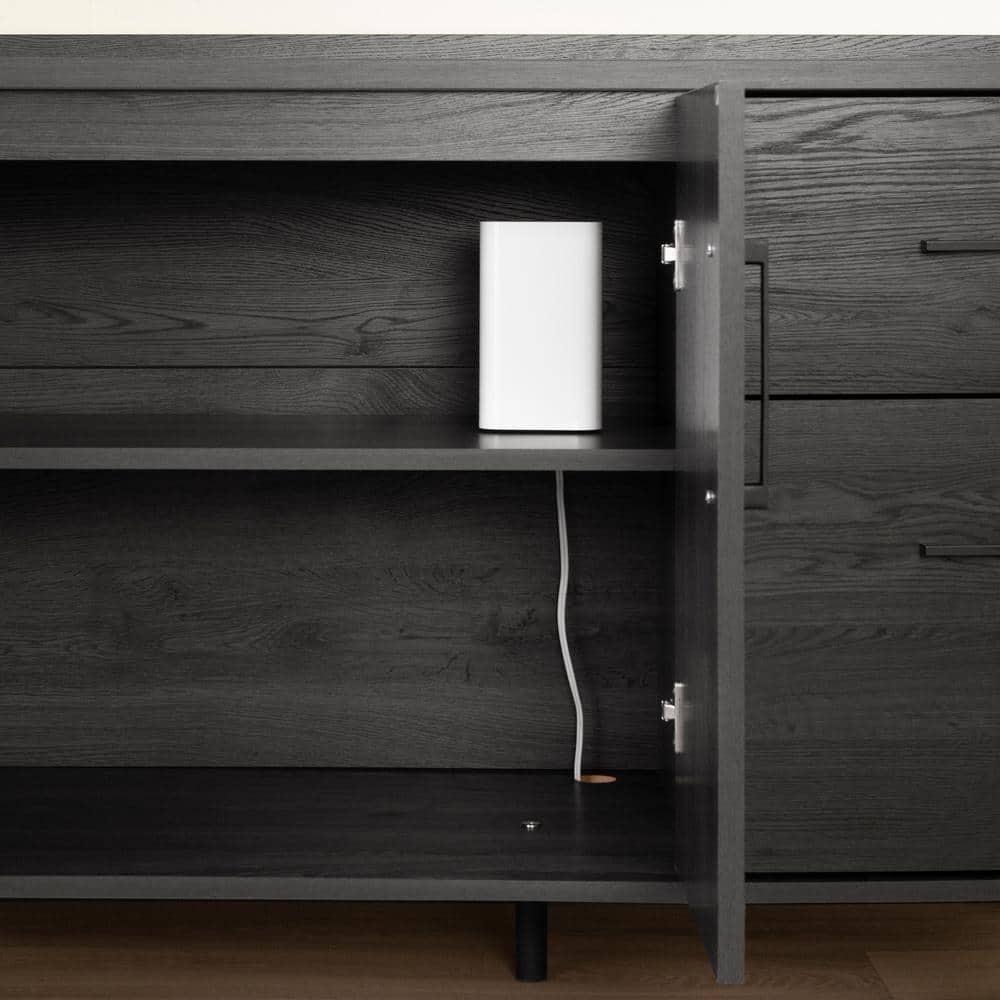 Kozack Contemporary Gray Oak Office Credenza with Built-In Power Bar