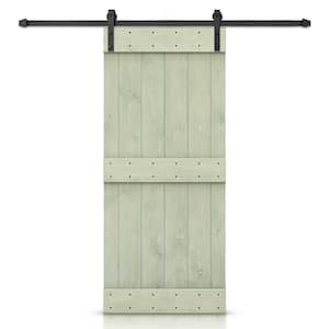 Mid-Bar Series 24 in. x 84 in. Pre-Assembled Sage Green Stained Wood Interior Sliding Barn Door with Hardware Kit