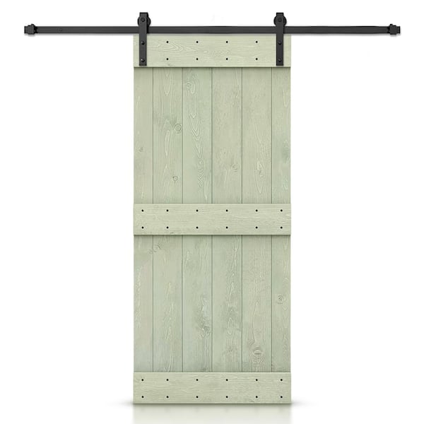 CALHOME Mid-Bar Series 30 in. x 84 in. Pre-Assembled Sage Green Stained Wood Interior Sliding Barn Door with Hardware Kit