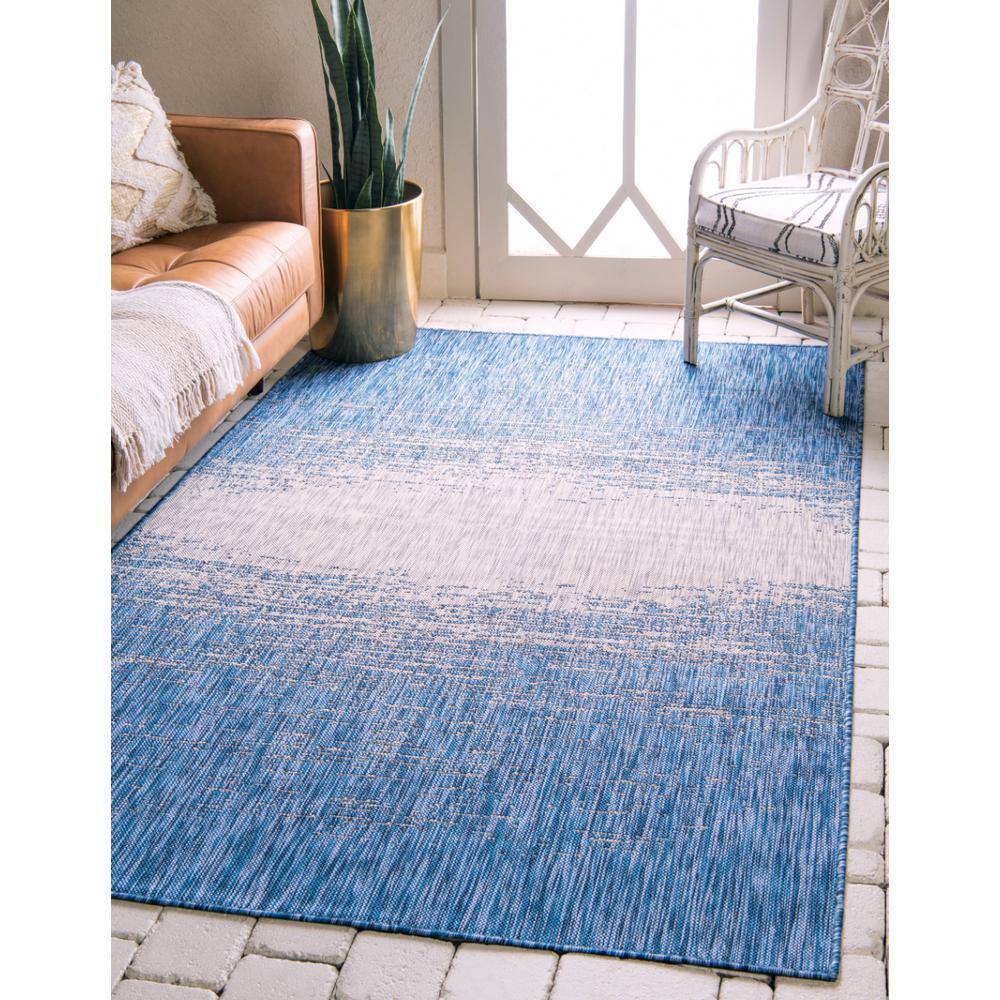 Blue Rectangular Synthetic Easy Care Outdoor Rug