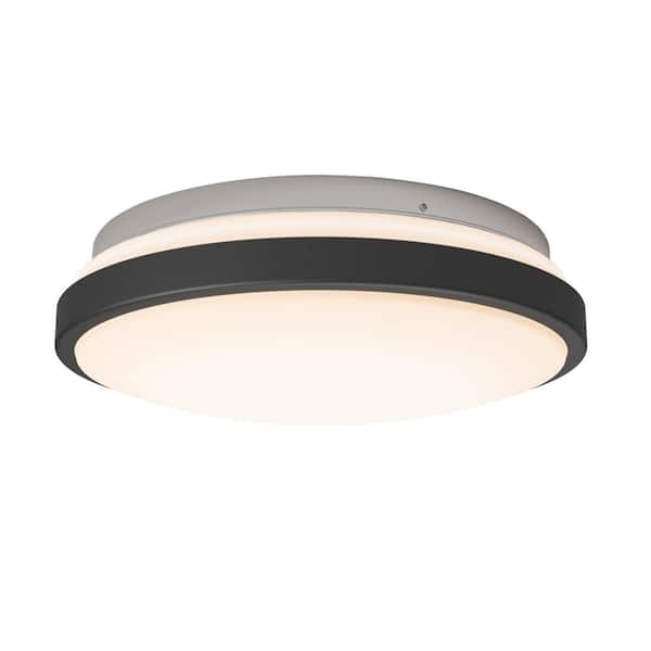 Orion 12 in. 1-Light Black Exterior Weather Resistant Modern 3 CCT Integrated LED Flush Mount Ceiling-Light