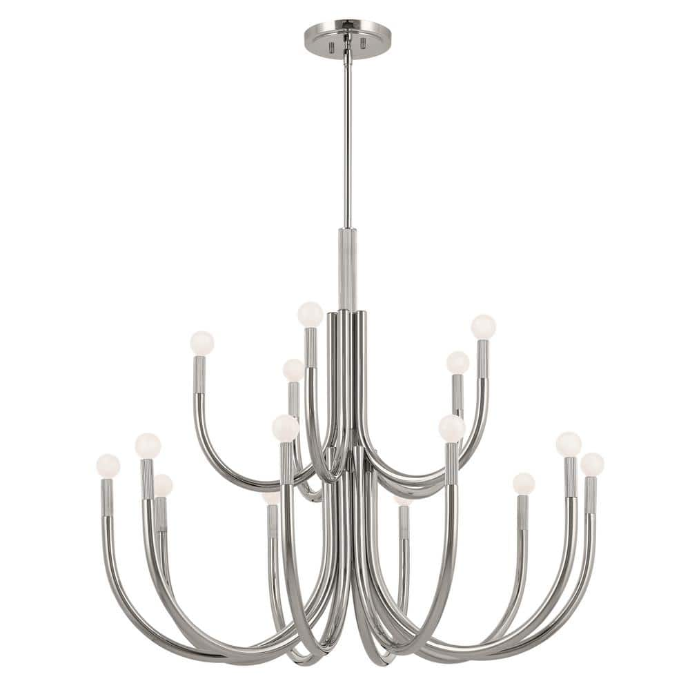 KICHLER Odensa 40 in. 15-Light Polished Nickel Modern Candle Tiered ...