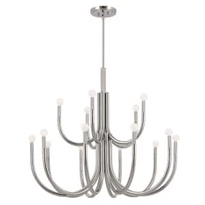 Odensa 40 in. 15-Light Polished Nickel Modern Candle Tiered Chandelier for Dining Room