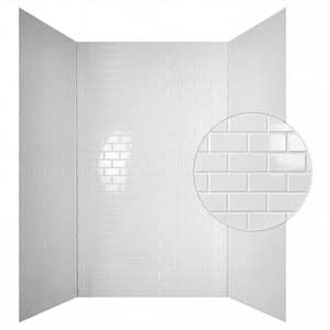 Subway Tile 60 in. W x 96 in. H x 42 in. D Three piece Glue-Up PVC Tub Surrounds Wall Panels in Gloss White