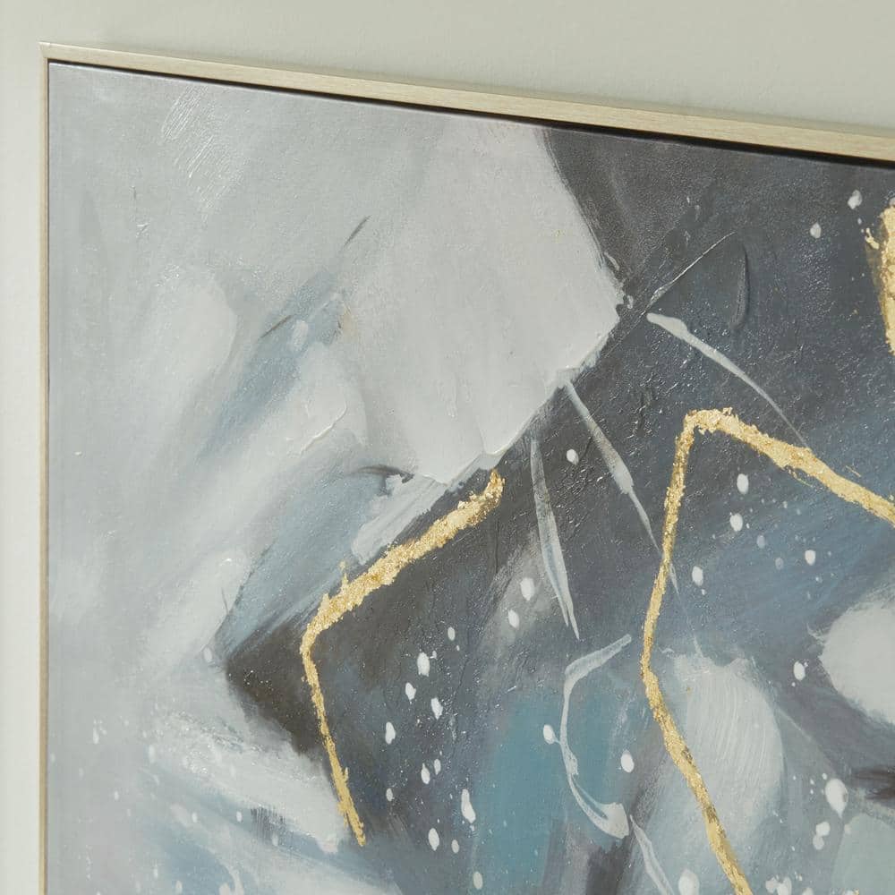 Blue and White Abstract Wall Art with Gold Foil