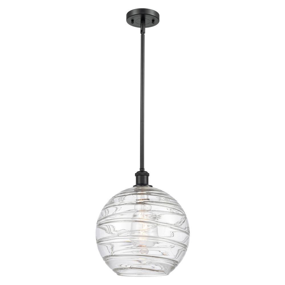 Athens Deco Swirl 1-Light Matte Black, Clear Deco Swirl Shaded Pendant Light with Clear Deco Swirl Glass Shade price history on PriceWatchPro
