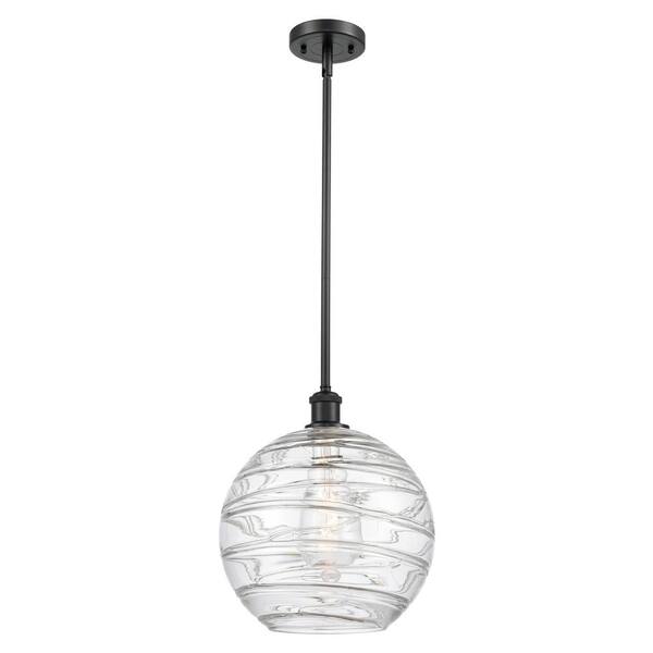 Innovations Athens Deco Swirl 1-Light Matte Black, Clear Deco Swirl Shaded Pendant Light with Clear Deco Swirl Glass Shade