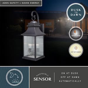 Cambridge 3 Light Dusk to Dawn Bronze Outdoor Wall Lantern Clear Glass