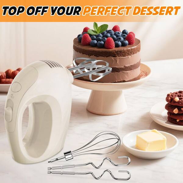 Wudkey Ivory 5-Speed Lightweight Hand Mixer with Whisk and
