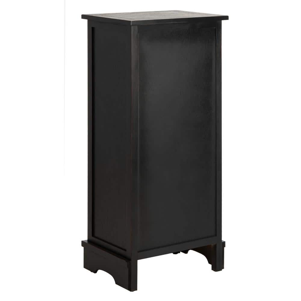 Distressed Black Pine Wood Accent Cabinet with Wicker Baskets