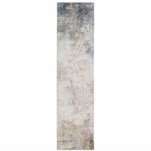 2' X 8' Beige Blue Grey Green Brown And Purple Abstract Power Loom Stain Resistant Runner Rug