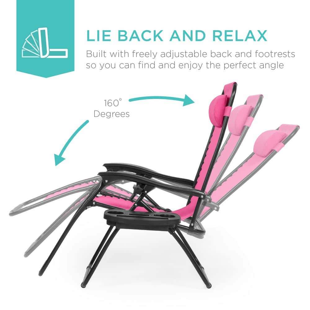 Set of 2 Pink Zero Gravity Reclining Beach Loungers with Cushions