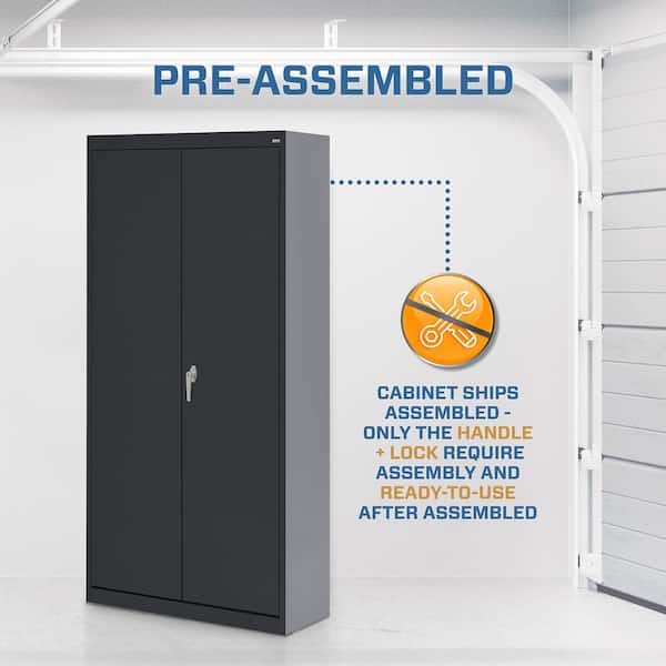 Value Line Series  30 in. W x 72 in. H x 18 in. D 24-Gauge 4-Shelf Freestanding Garage Storage Cabinet in Black