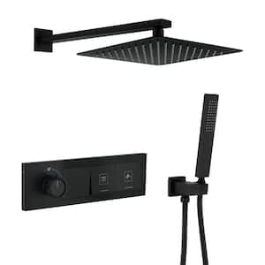 2-Spray Patterns 11.81 in. Wall Mount Dual Shower Heads in Matte Black