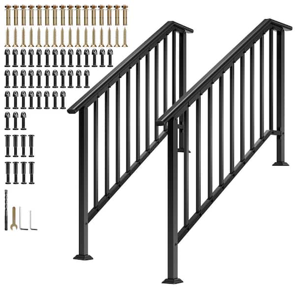 37.2 in. x 54.1 in. 5-Step Black Oval Wrought Iron Stair Railing Kit for Porch, Deck, or Indoor Stairs (2-Pack)
