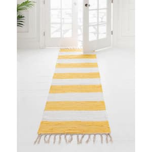 Chindi Rag Striped Yellow and Ivory 2 ft. 2 in. x 6 ft. 1 in. Area Rug