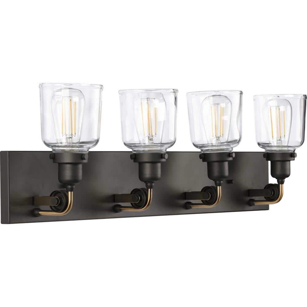 Rushton 32" Graphite 4-Light Bath Vanity with Clear Glass Shades