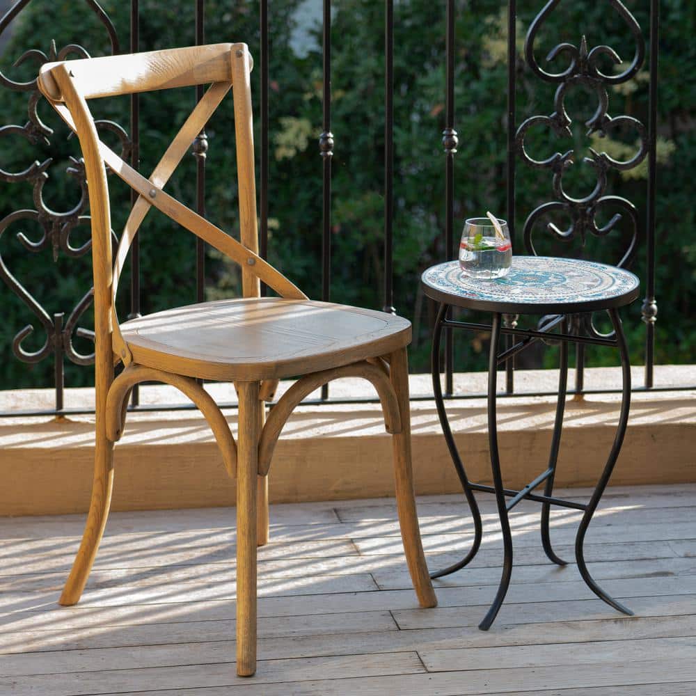 Floral Turkish-Style Ceramic Tile Round Side Table