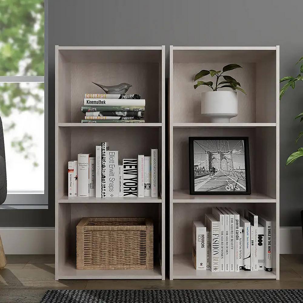 Yunna 34.7 in. Tall Dusty Gray Oak Wood 3-Tiers Small Toolless Bookcase (2-