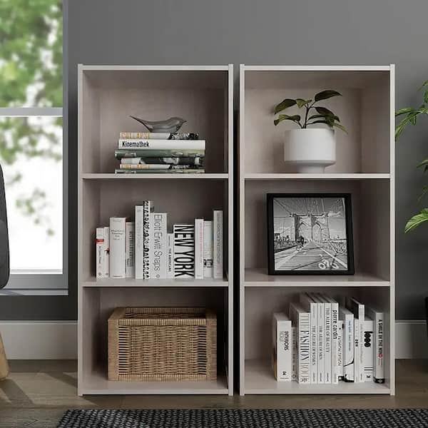Unbranded Yunna 34.7 in. Tall Dusty Gray Oak Wood 3-Tiers Small Toolless Bookcase (2-Pieces) with Modern Design