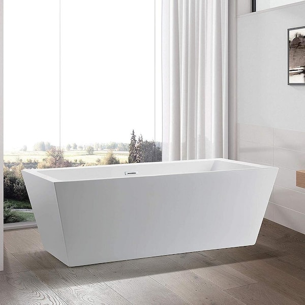 Vanity Art Bourges 55 in. x 28.3 in. Soaking Bathtub with Left Drain in  White/Polished Chrome VA6522-S - The Home Depot