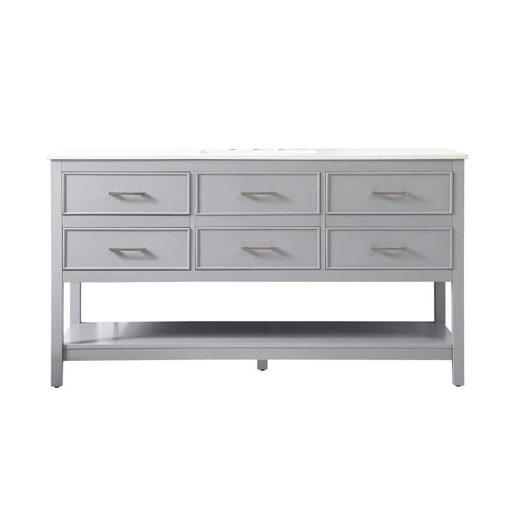 Simply Living 60 in. Single Bathroom Vanity in Gray with Quartz Vanity Top 