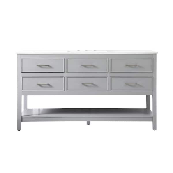 Unbranded Simply Living 60 in. Single Bathroom Vanity in Gray with Quartz Vanity Top in Calacatta White