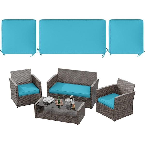 WNP 36 in. x 18 in. (3-Piece) Outdoor Patio Replacement Seat Cushions Fit for Loveseat Lounge Chair Furniture Lake Blue