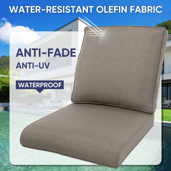 No Buttons 22 x 24 Cushion Guard Outdoor Lounge Chair Deep Seat Replacement Cushion Set in Gray