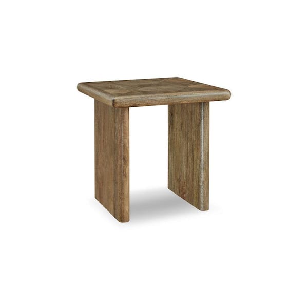 Benjara 23 in. Brown Square Wood end table with Geometric Surface