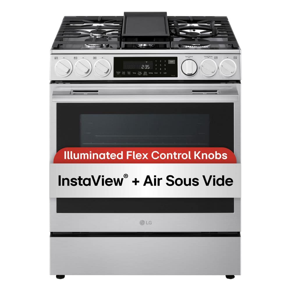LG Smart Gas 30 in. 5 Burners Slide In Gas Range in Stainless